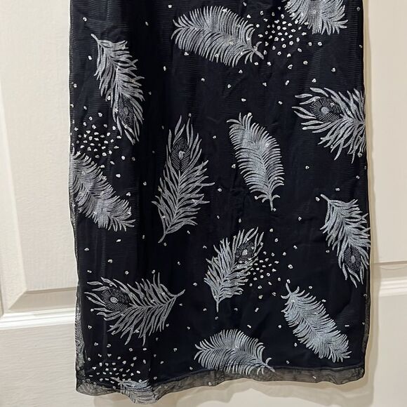 Syrup Women’s L Black w Silver Feather Sequence Spaghetti Strap Slip Dress - Picture 3 of 8